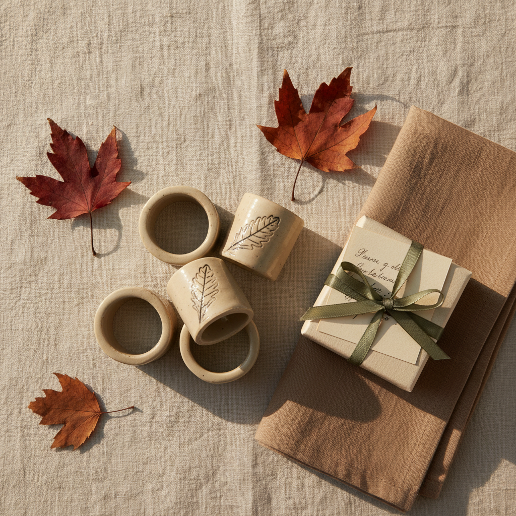 Textured ceramic leaf napkin ring in a table setting