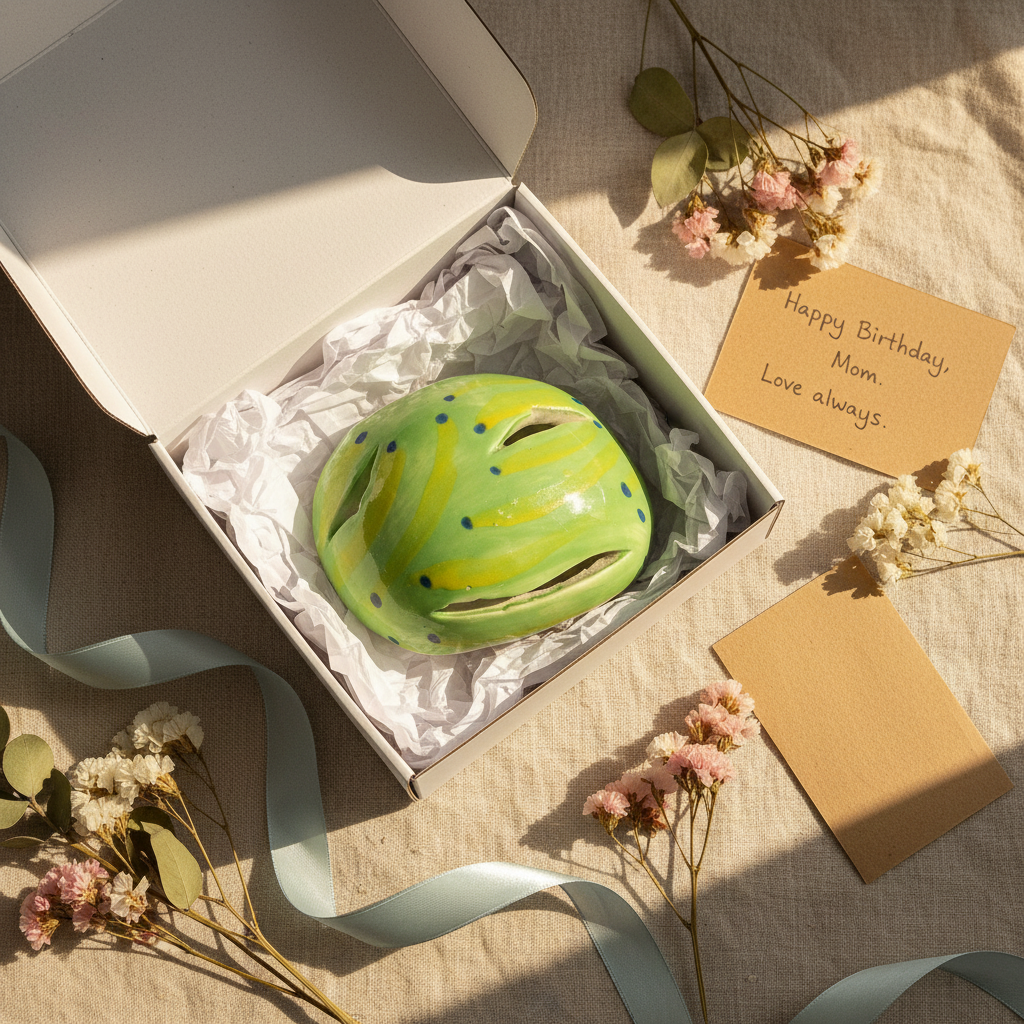 Green ceramic tealight holder in a styled setting