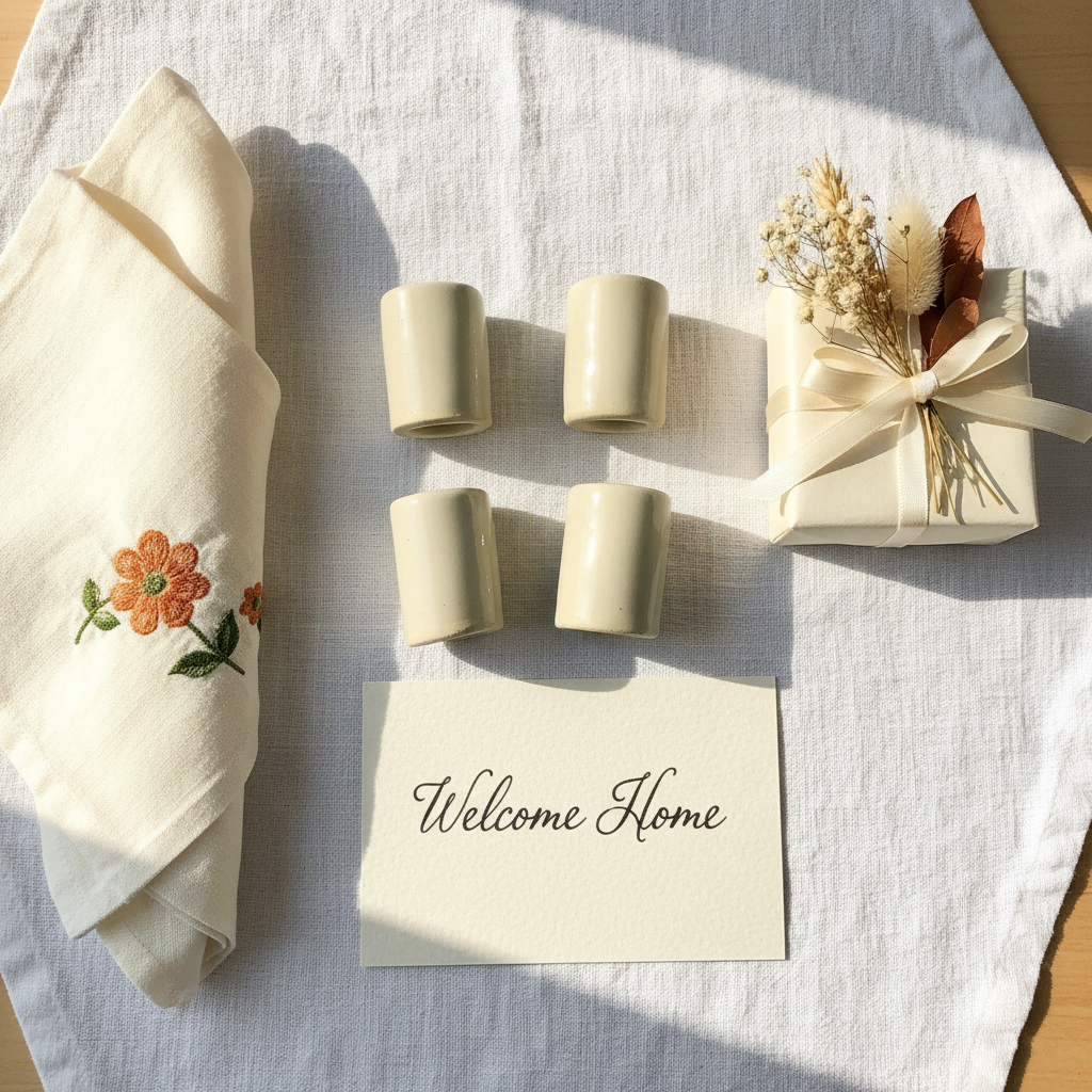 Set of four smooth ceramic napkin rings in a table setting