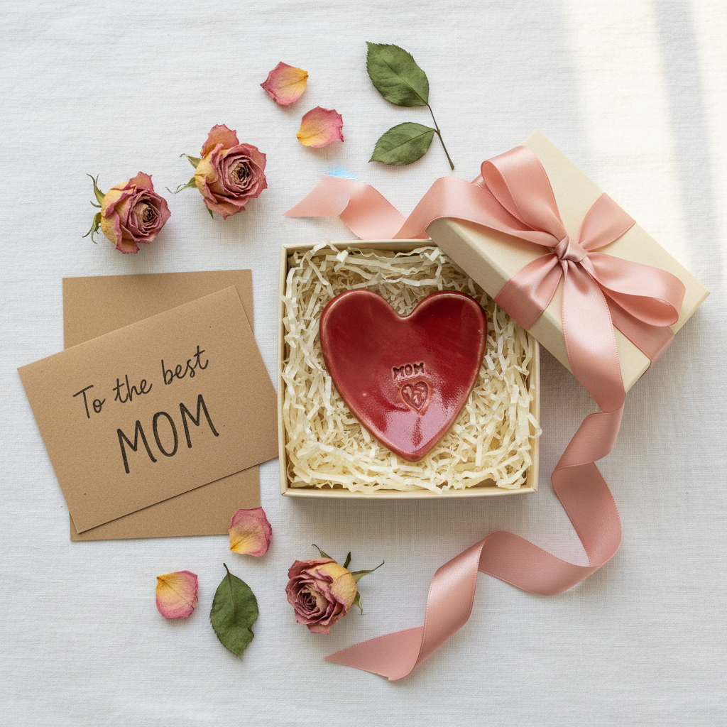 Red ceramic heart jewellery dish lifestyle image