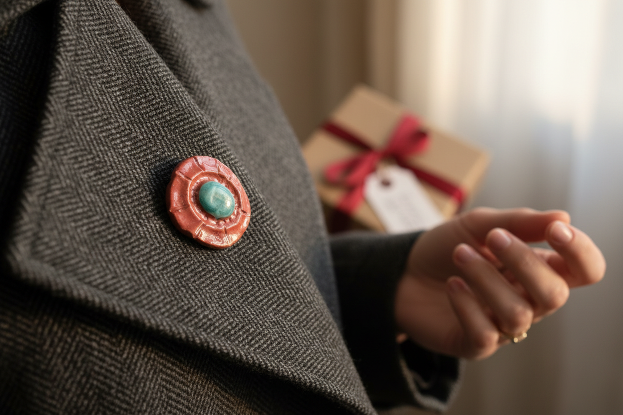 Lifestyle Photo - Ceramic Cameo Brooch