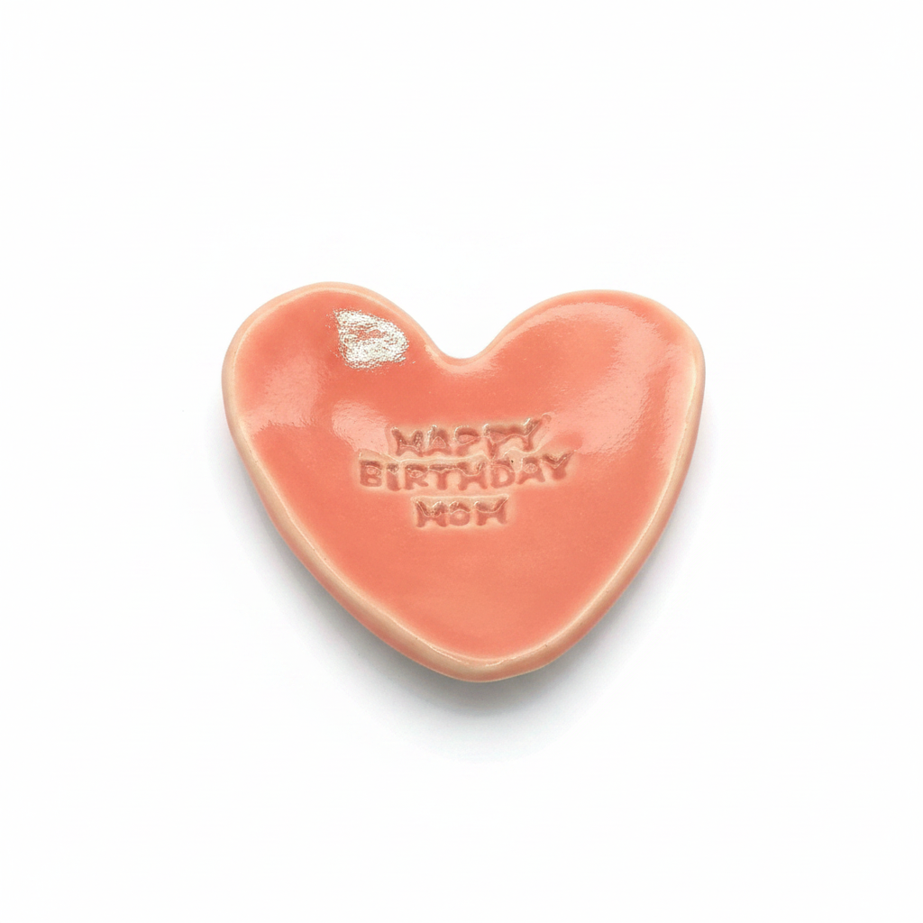 Pink handmade ceramic heart ring dish