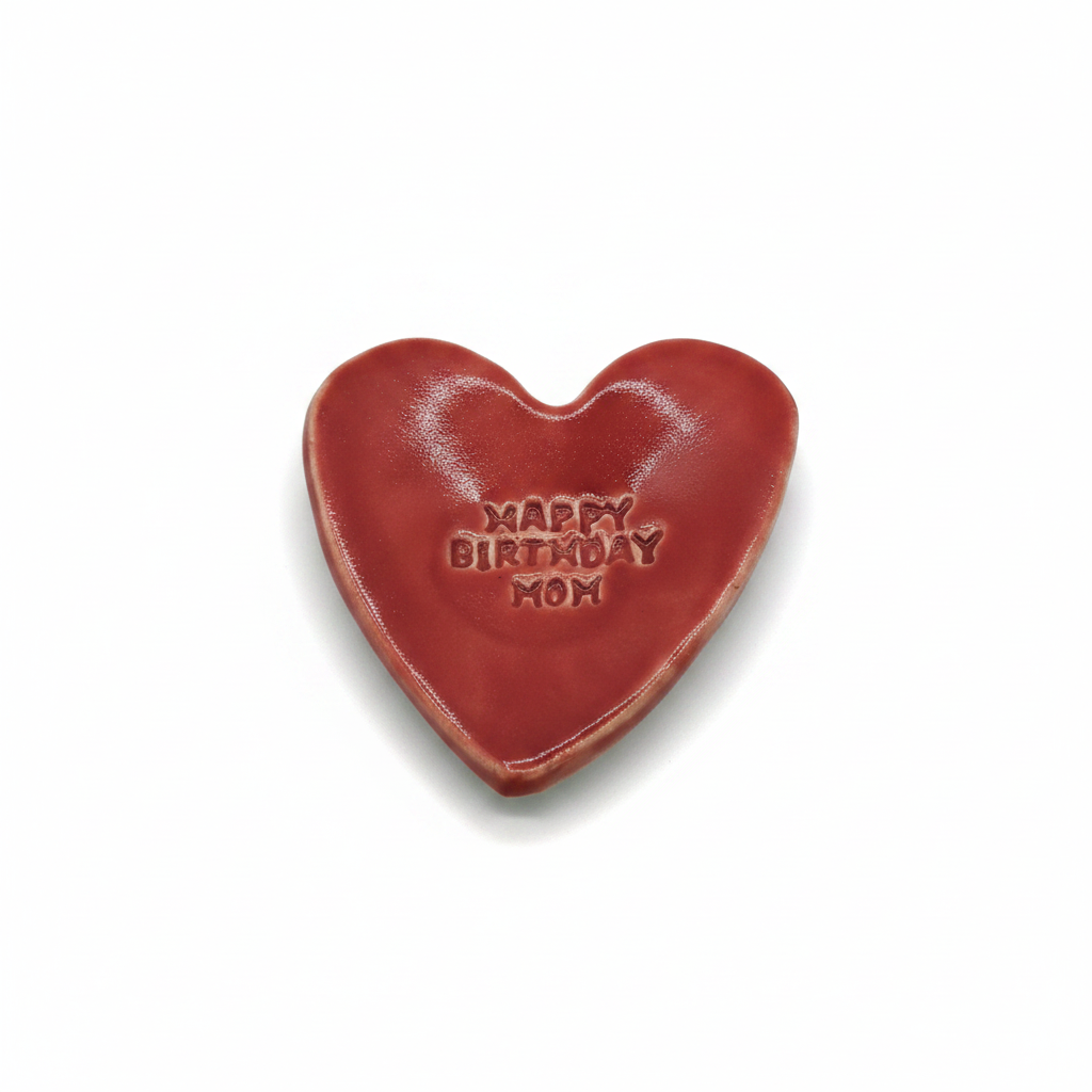 Red handmade ceramic heart ring dish