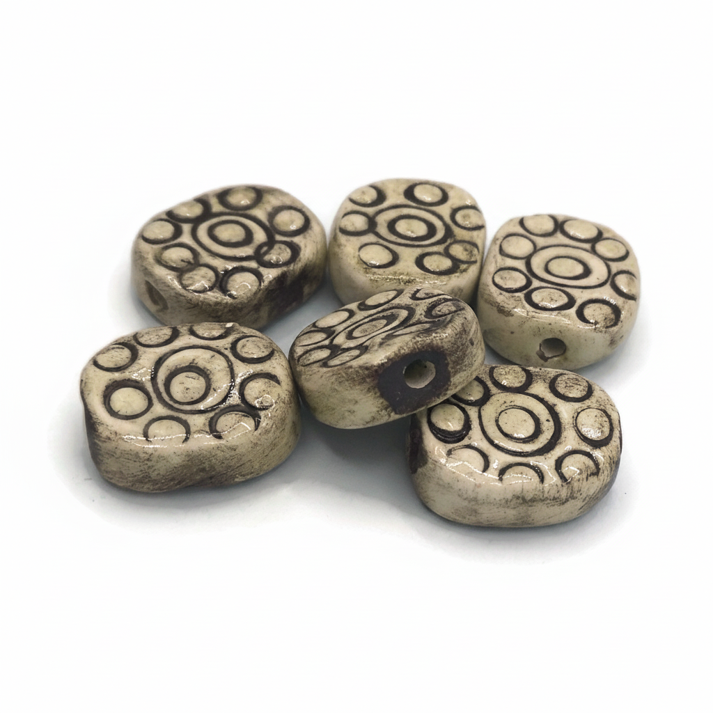 White Background – Ceramic Circle Pattern Oval Beads