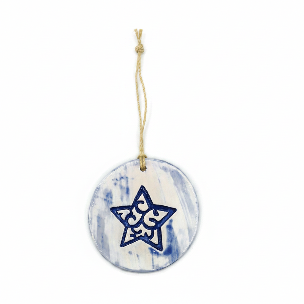 White Background Photo - Blue Star Ceramic Ornament