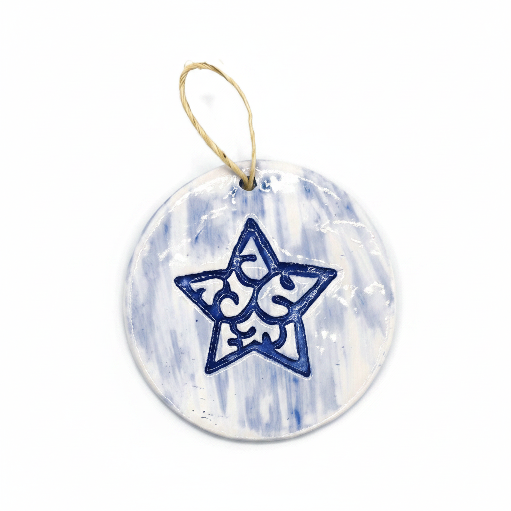White Background Photo - Blue Star Ceramic Ornament