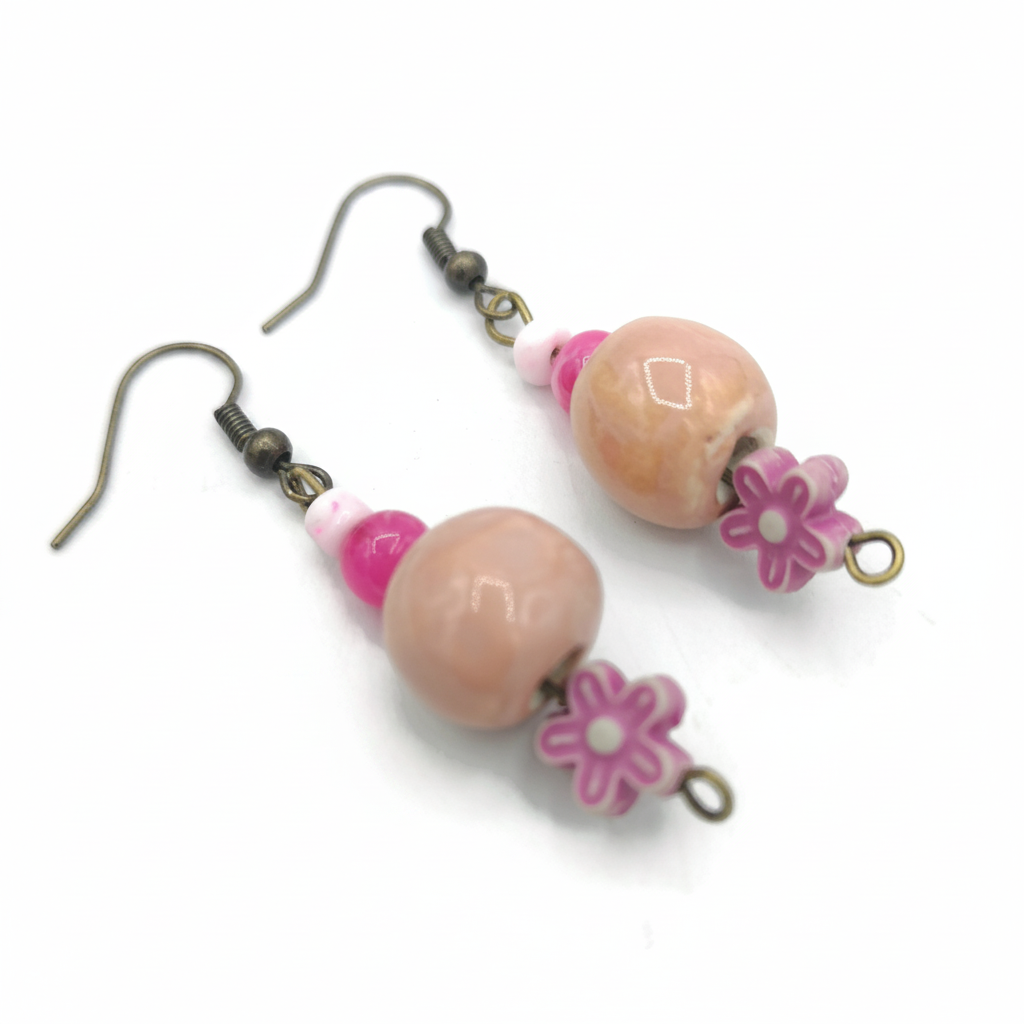 White Background Photo - Pink Dangle Earrings