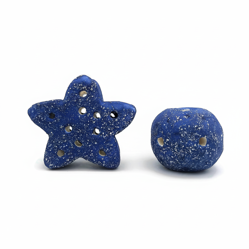 White background product shot – Sparkly Blue Ceramic Beads